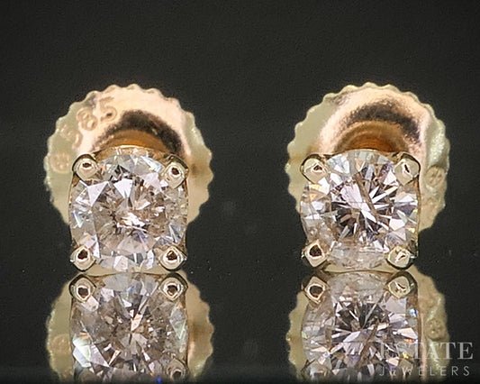 14k Yellow Gold Round Natural .30ctw Diamond Screw Back Earrings p19275b