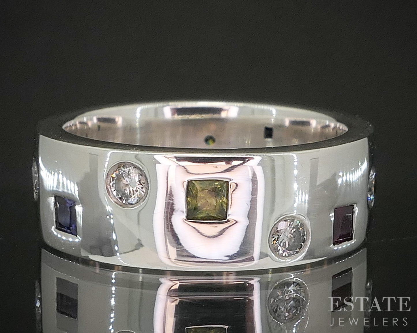 Sterling Silver Multi Gem & Diamond Ladies Band Ring 9.1g p19295b