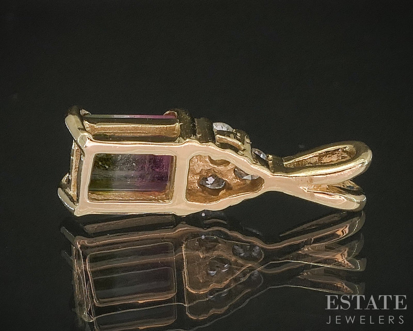 14k Yellow Gold Natural Watermelon Tourmaline & Diamond Pendant 1.0g p19304b