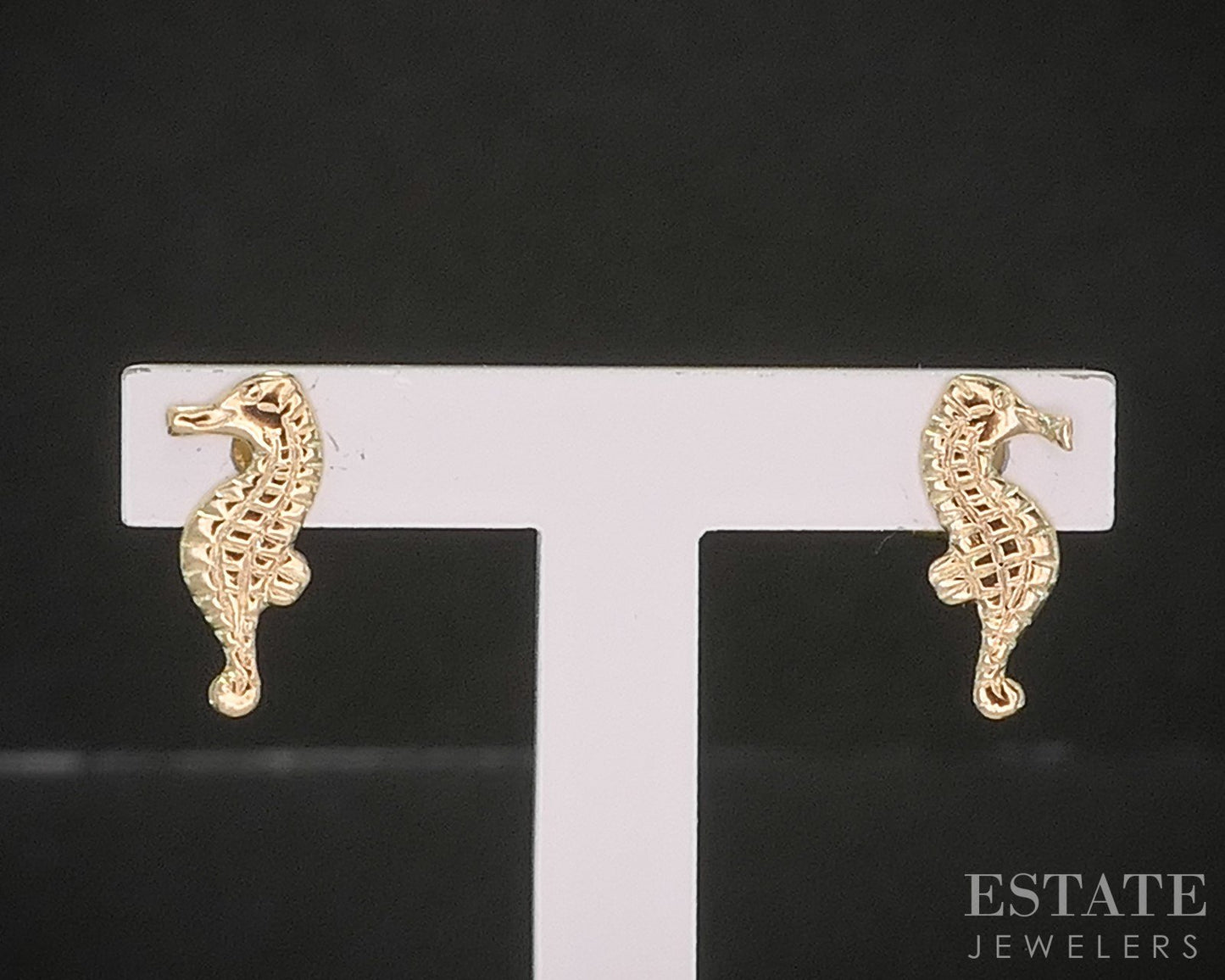 14k Yellow Gold Seahorse Stud Earrings 0.3g p19305b