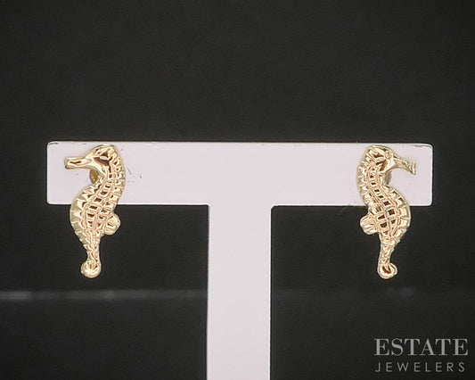 14k Yellow Gold Seahorse Stud Earrings 0.3g p19305b