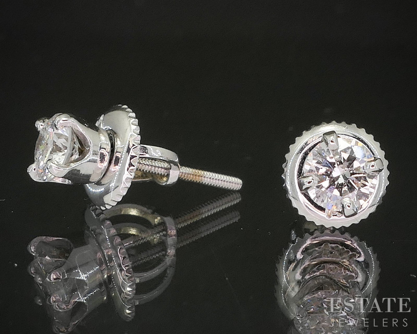 14k White Gold Round Natural .46ctw Diamond Screw Back Earrings p18857