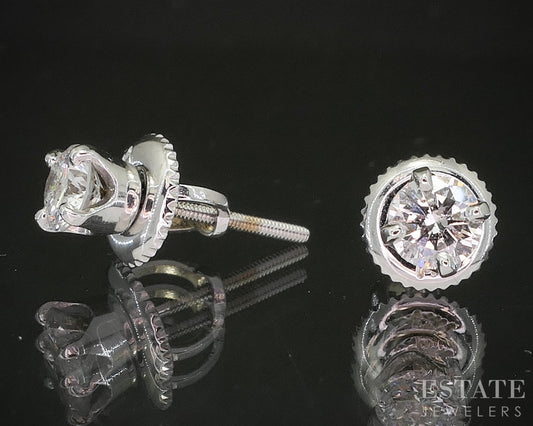 14k White Gold Round Natural .46ctw Diamond Screw Back Earrings p18857
