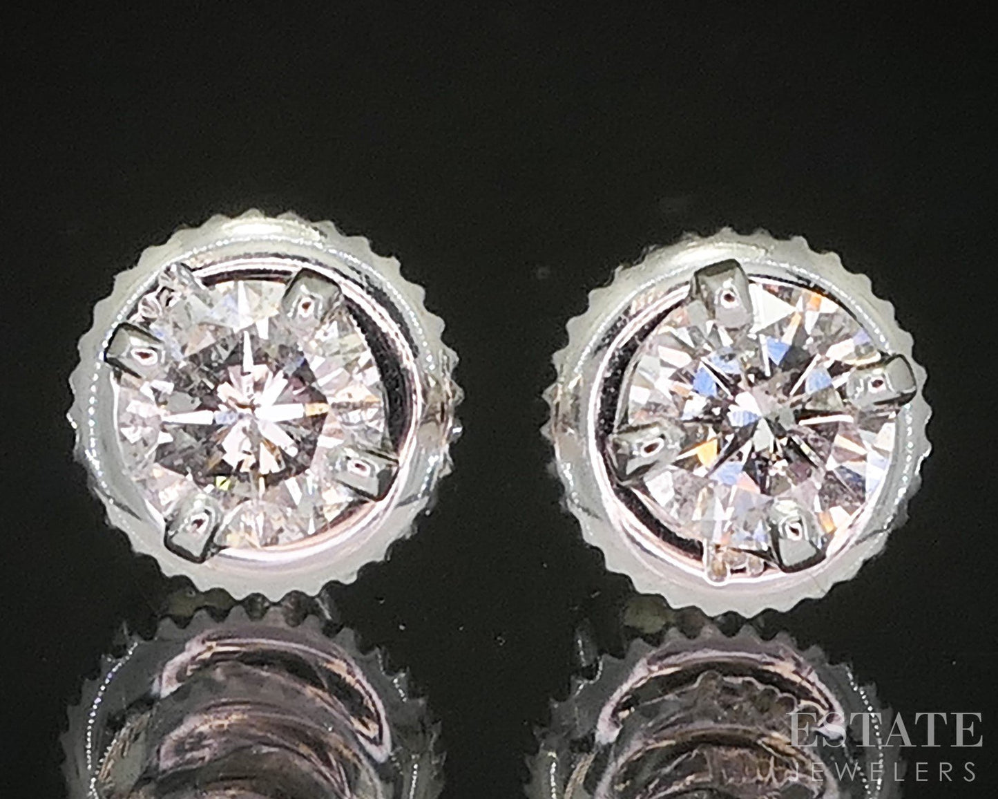 14k White Gold Round Natural .46ctw Diamond Screw Back Earrings p18857