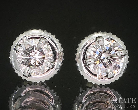 14k White Gold Round Natural .46ctw Diamond Screw Back Earrings p18857