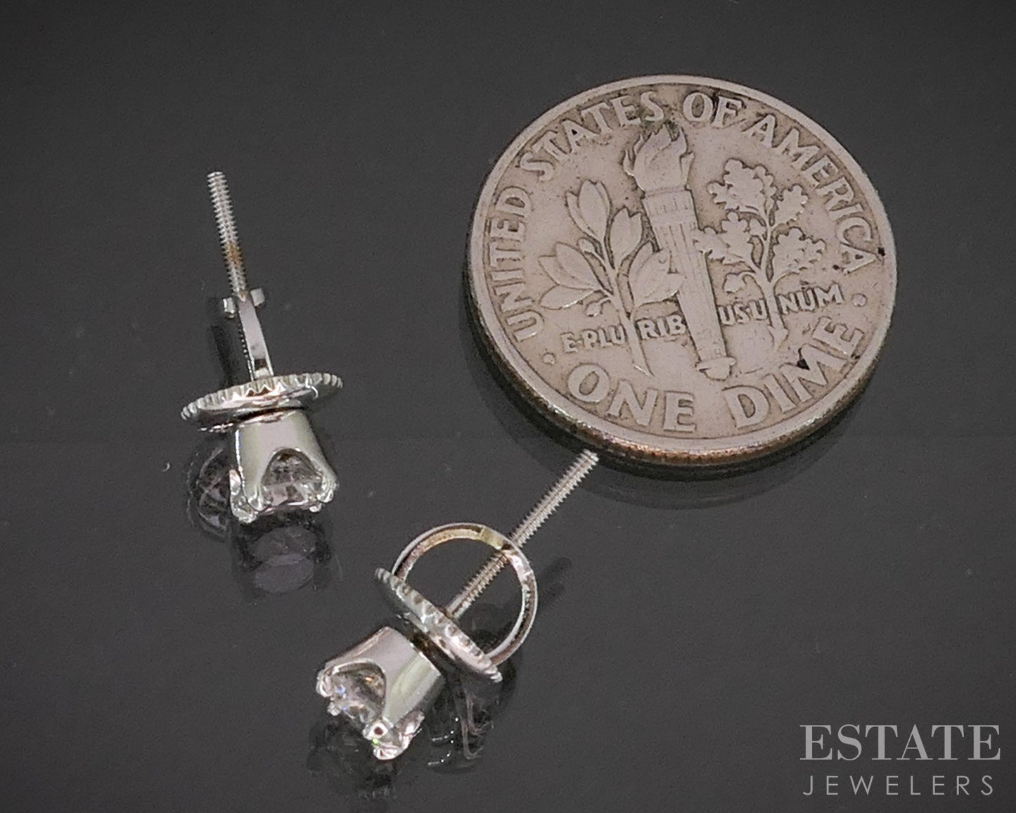 14k White Gold Round Natural .46ctw Diamond Screw Back Earrings p18857