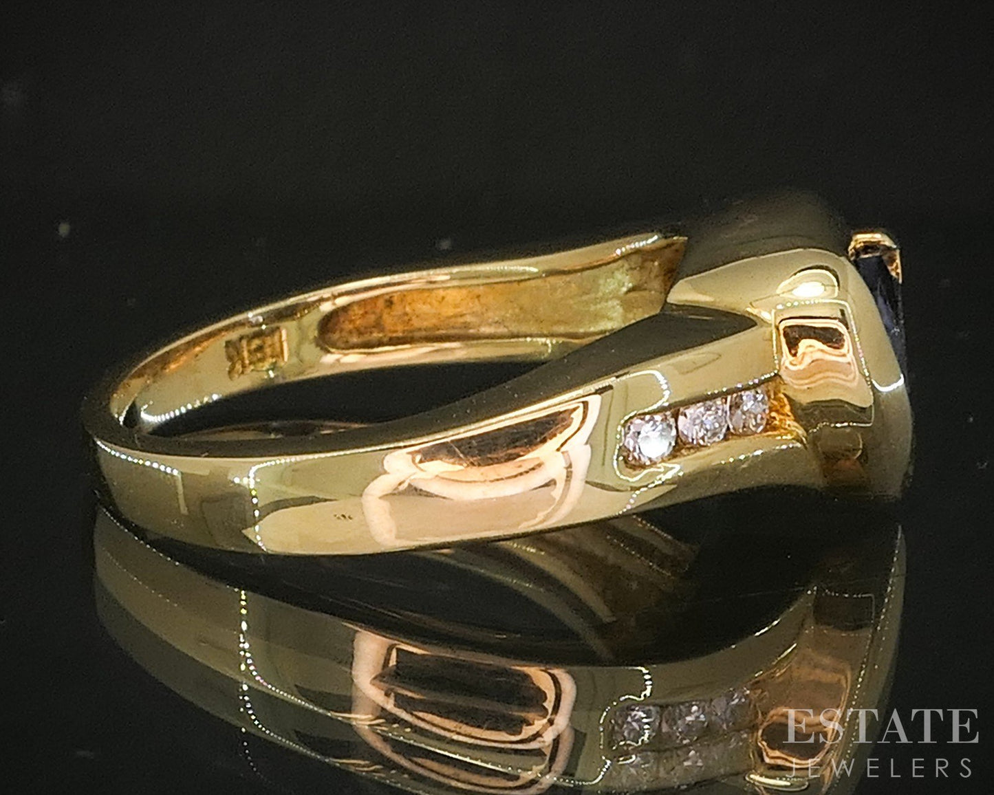 18k Yellow Gold Trillion Natural Tanzanite & Diamond Ladies Ring 5.8g p18897