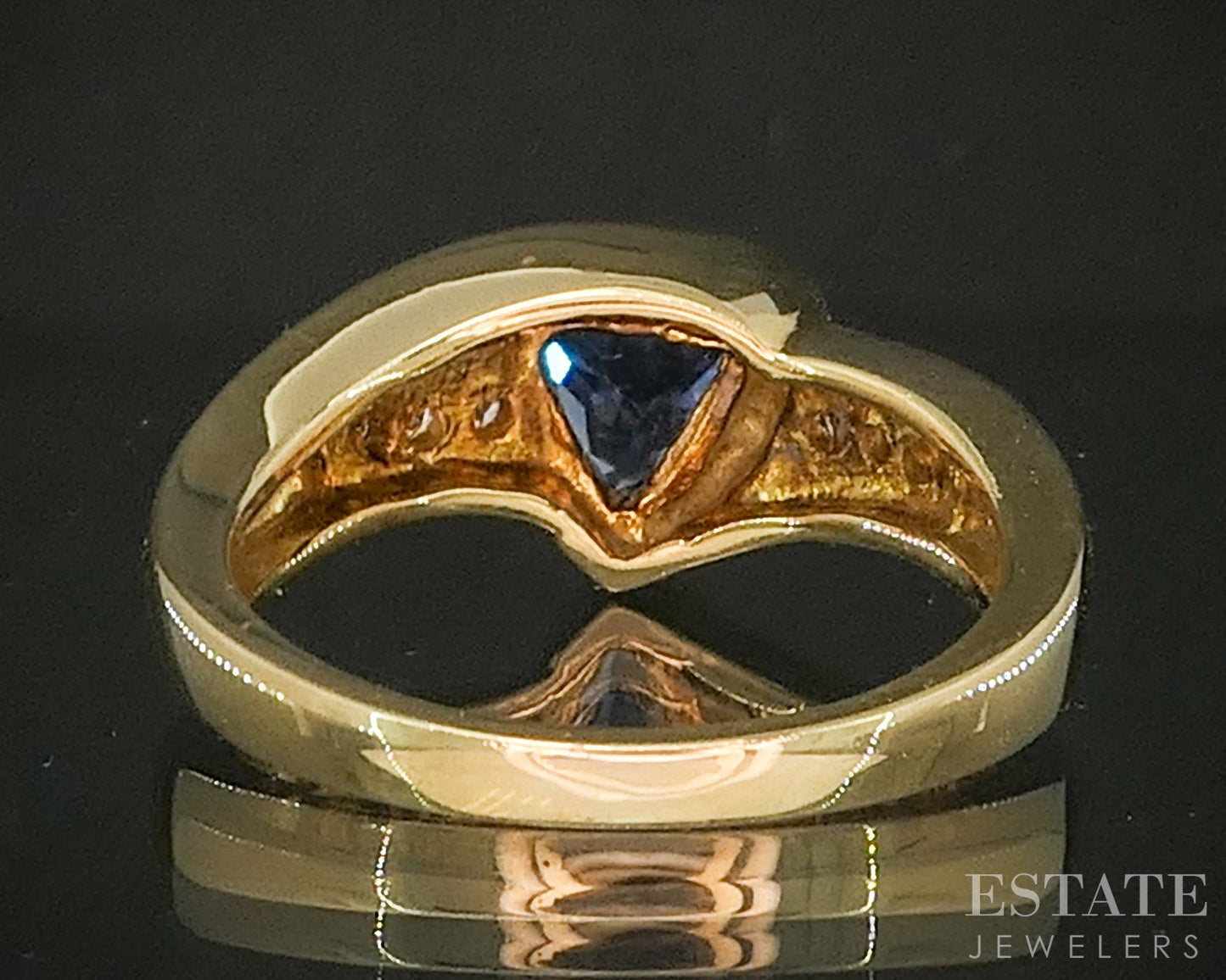 18k Yellow Gold Trillion Natural Tanzanite & Diamond Ladies Ring 5.8g p18897