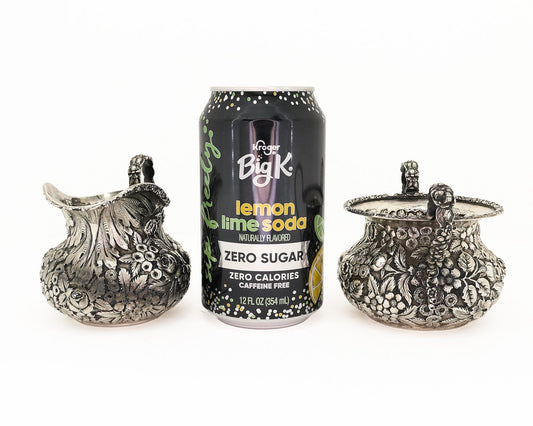 Antique Sterling Silver 1916 Stieff Repoussé Cream & Sugar Bowl Set 284g p18864