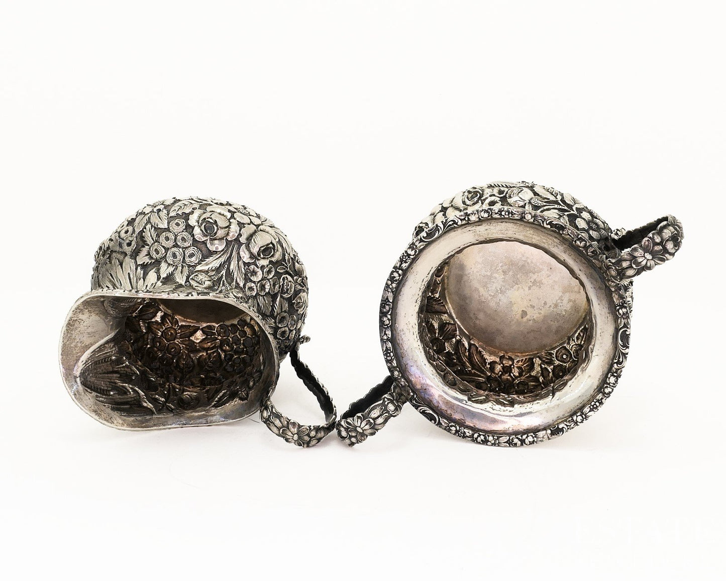 Antique Sterling Silver 1916 Stieff Repoussé Cream & Sugar Bowl Set 284g p18864