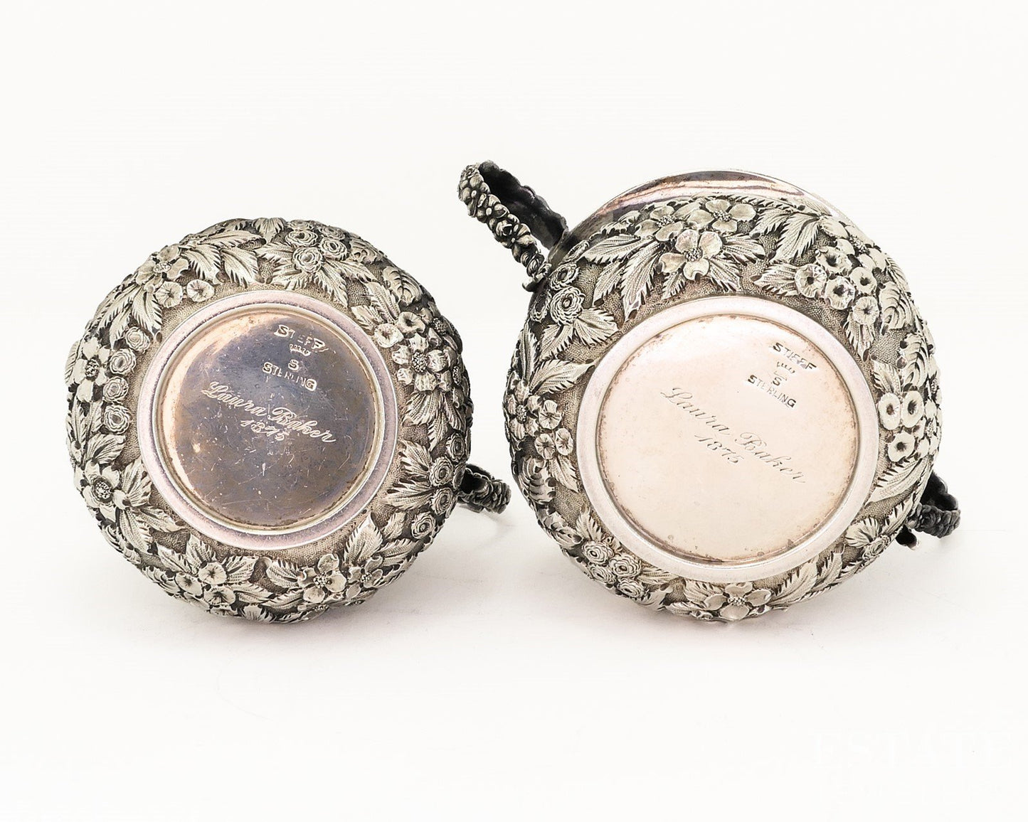 Antique Sterling Silver 1916 Stieff Repoussé Cream & Sugar Bowl Set 284g p18864