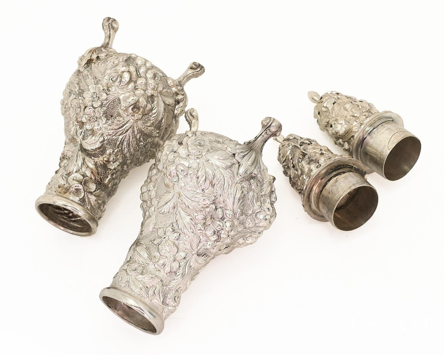 Antique Sterling Silver 1916 Stieff Repoussé Salt Pepper Shaker Set 214g p18862
