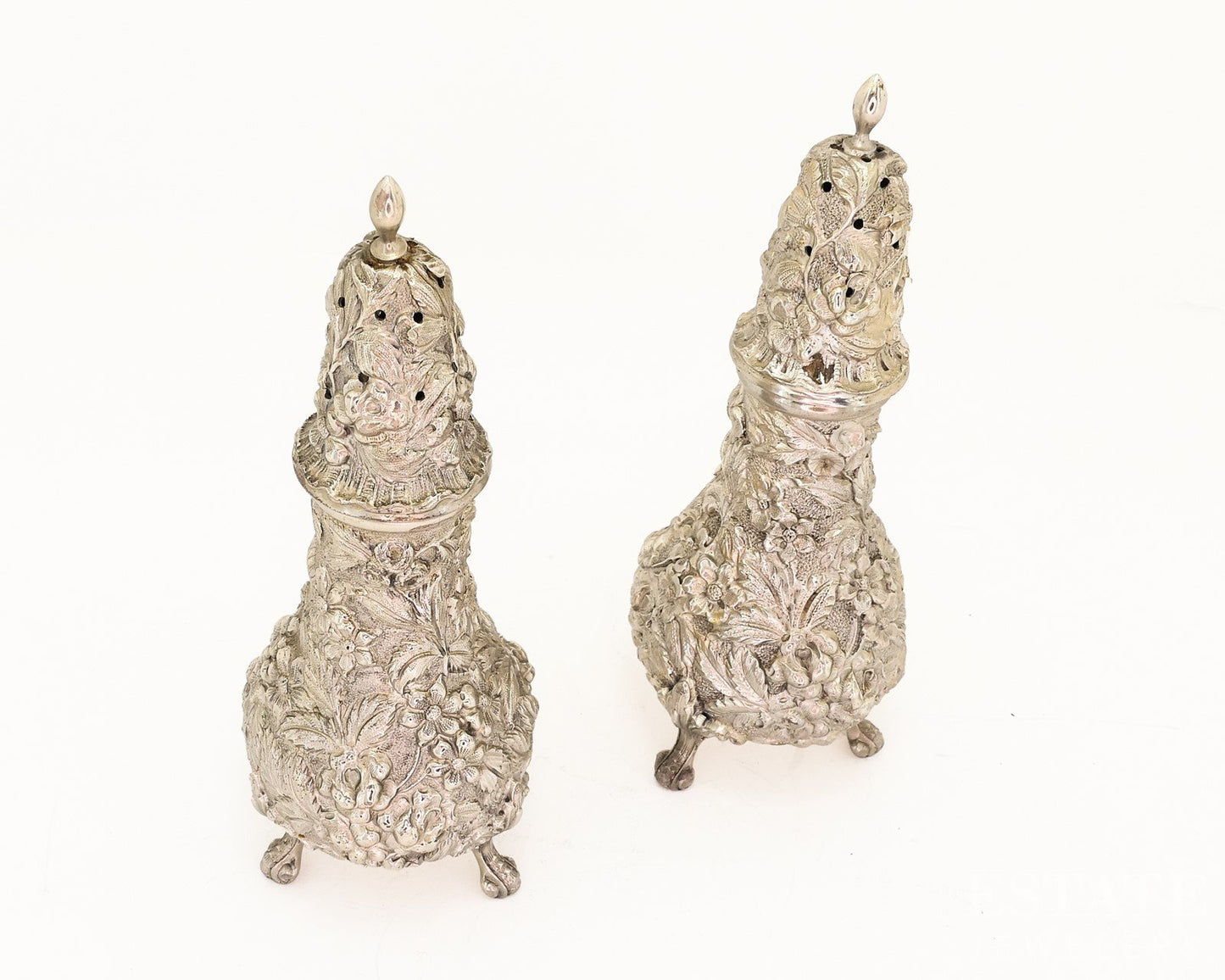 Antique Sterling Silver 1916 Stieff Repoussé Salt Pepper Shaker Set 216g p18861