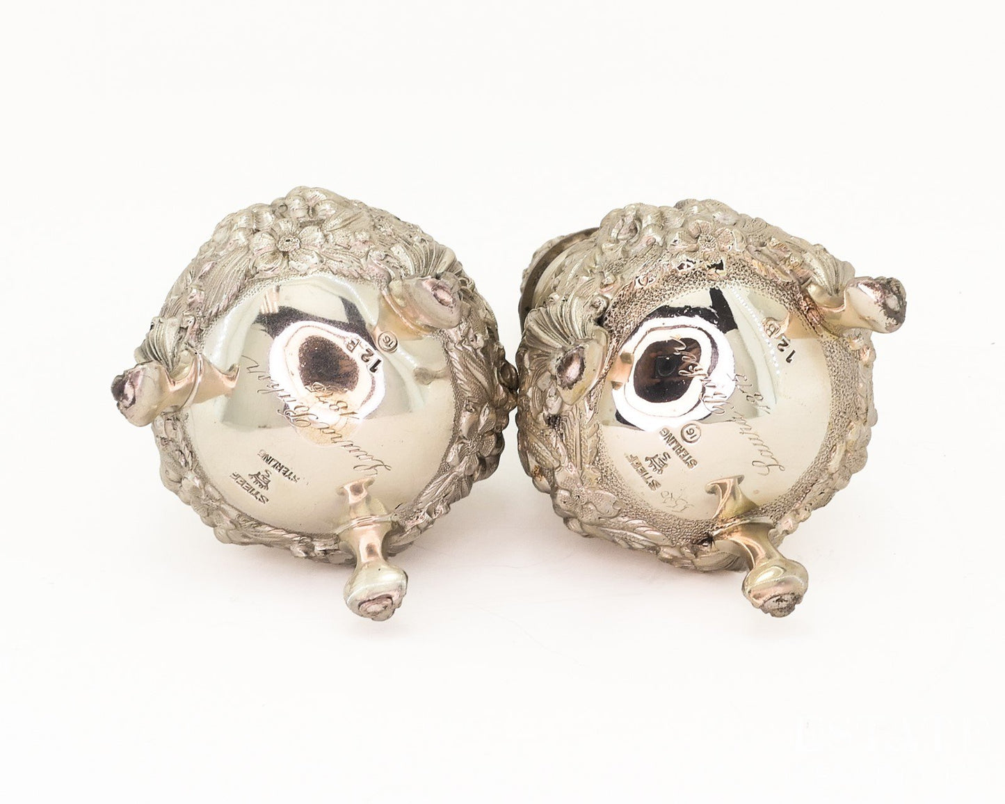 Antique Sterling Silver 1916 Stieff Repoussé Salt Pepper Shaker Set 216g p18861