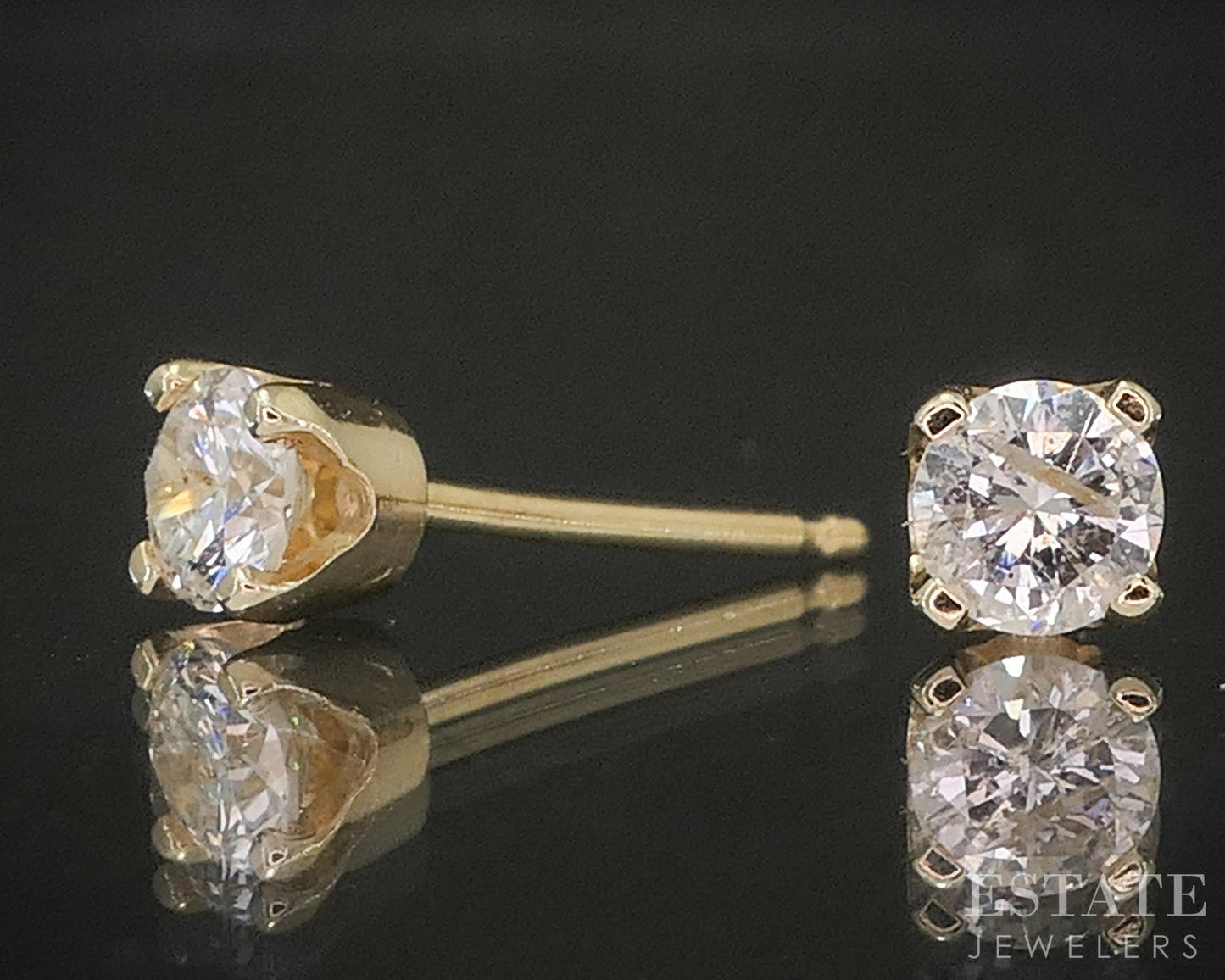 14k Yellow Gold Round Natural .35ctw Diamond Stud Earrings p19449b