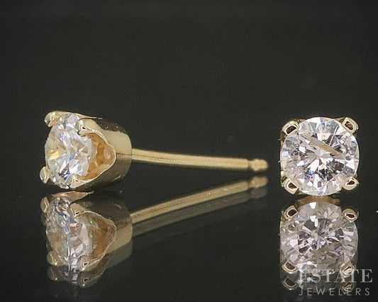 14k Yellow Gold Round Natural .35ctw Diamond Stud Earrings p19449b