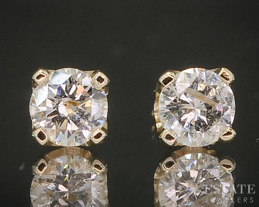 14k Yellow Gold Round Natural .35ctw Diamond Stud Earrings p19449b