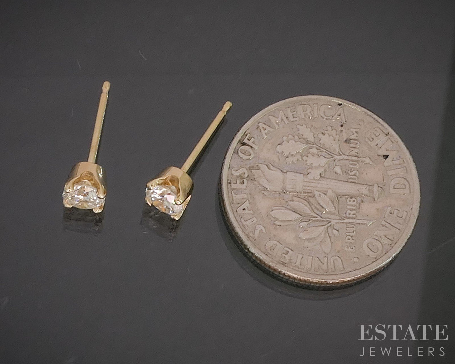 14k Yellow Gold Round Natural .35ctw Diamond Stud Earrings p19449b