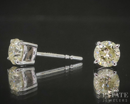 14k White Gold Round Natural .55ctw Diamond Stud Earrings p19456b