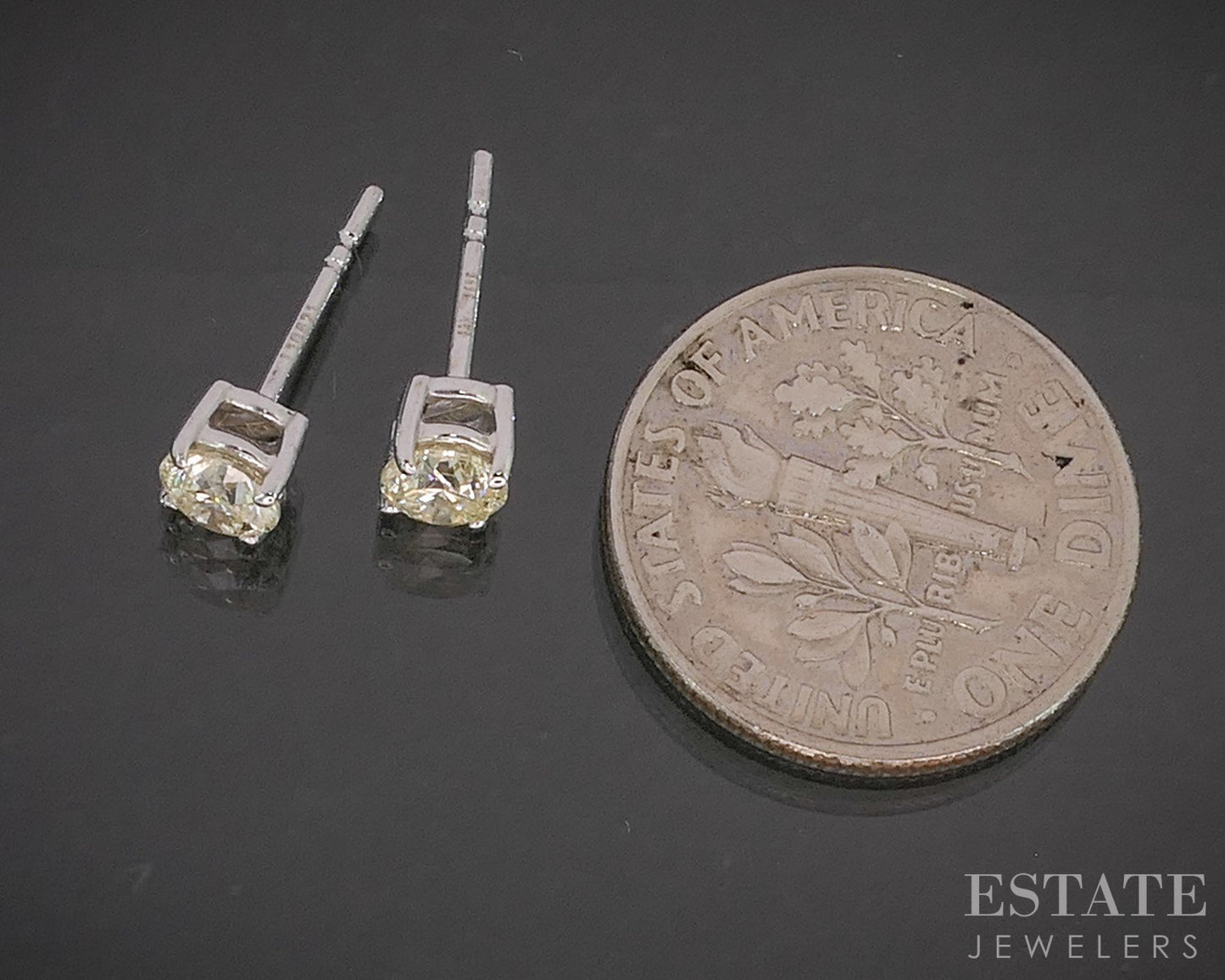 14k White Gold Round Natural .55ctw Diamond Stud Earrings p19456b