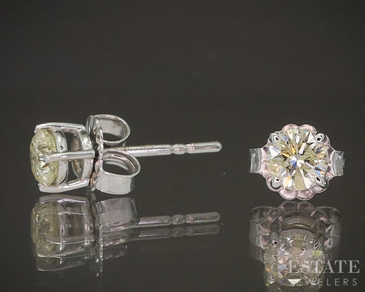 14k White Gold Round Natural .55ctw Diamond Stud Earrings p19456b