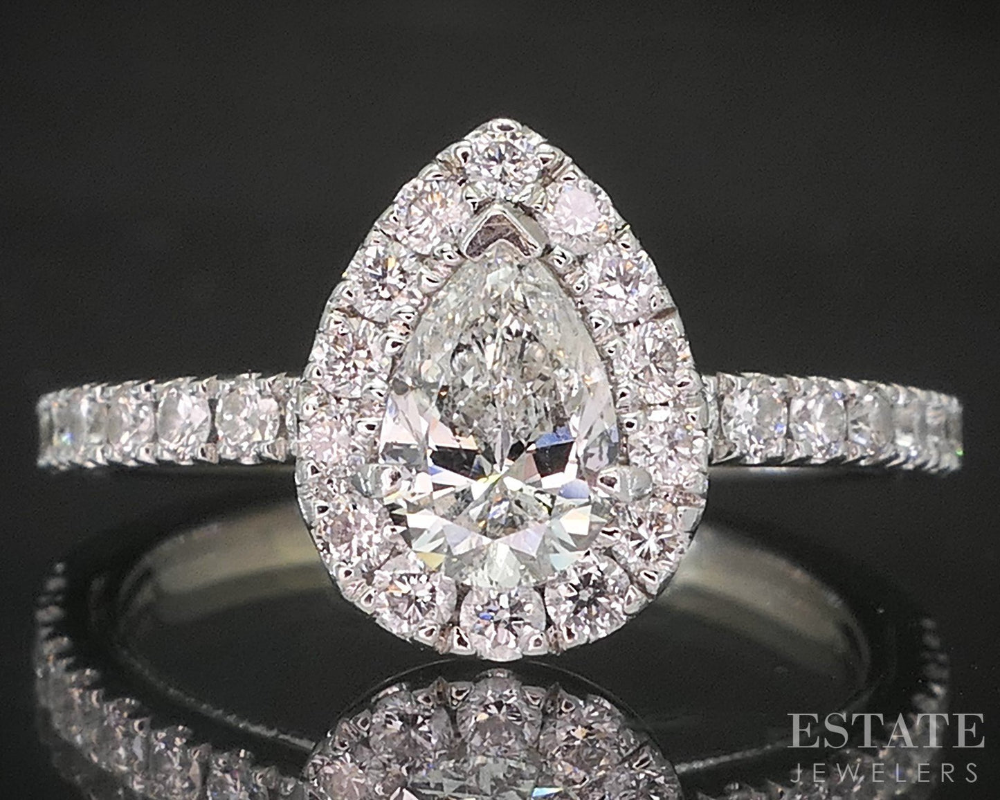 14k White Gold Pear Natural .88ctw Diamond Halo Engagement Ring 3.3g p19111
