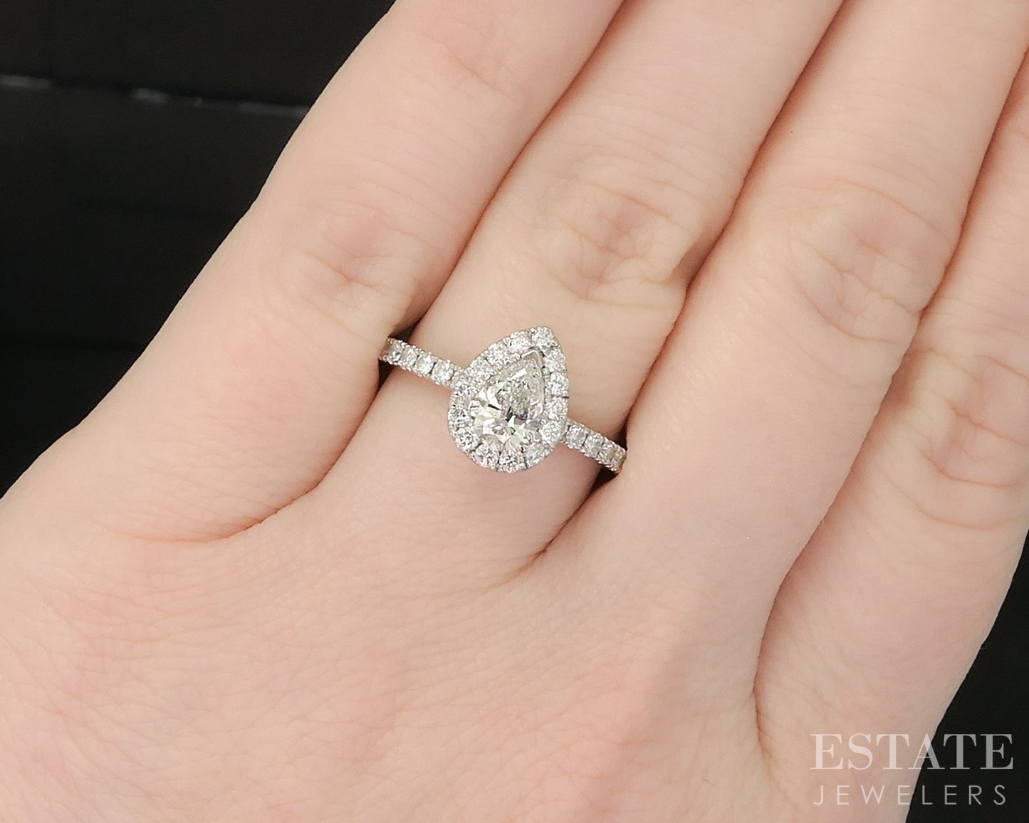 14k White Gold Pear Natural .88ctw Diamond Halo Engagement Ring 3.3g p19111