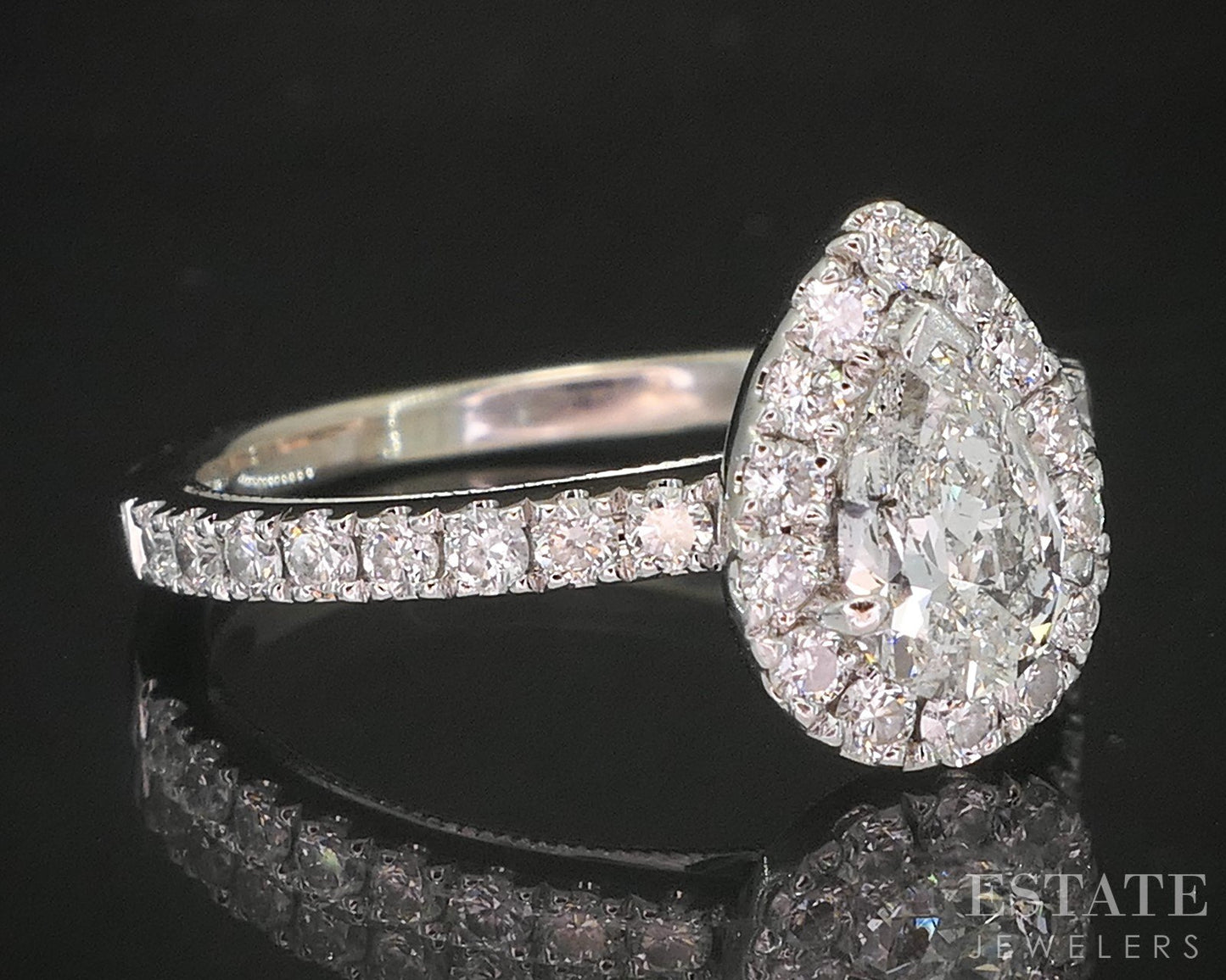 14k White Gold Pear Natural .88ctw Diamond Halo Engagement Ring 3.3g p19111