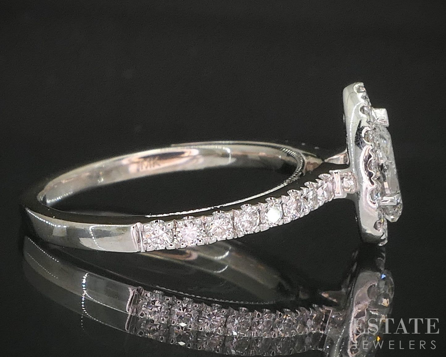 14k White Gold Pear Natural .88ctw Diamond Halo Engagement Ring 3.3g p19111