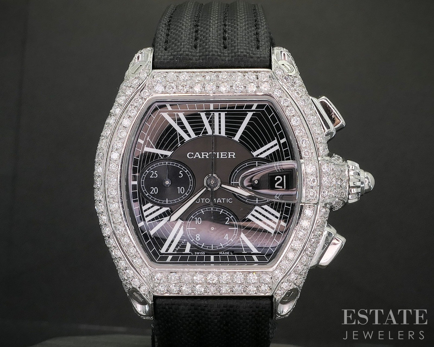 Cartier Roadster 2618 Automatic Stainless 5ctw Diamond Mens Watch p15257