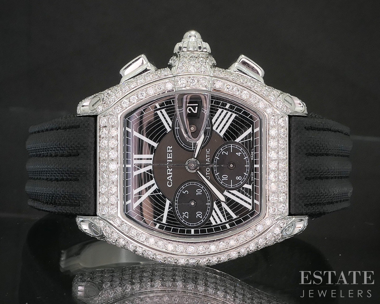 Cartier Roadster 2618 Automatic Stainless 5ctw Diamond Mens Watch p15257