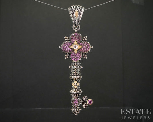 18k Sterling Barbara Bixby Pink & White Sapphire Key of Life Pendant p19877