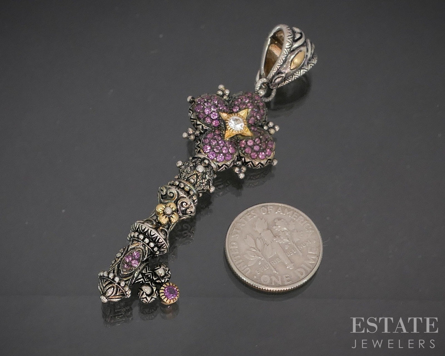 18k Sterling Barbara Bixby Pink & White Sapphire Key of Life Pendant p19877