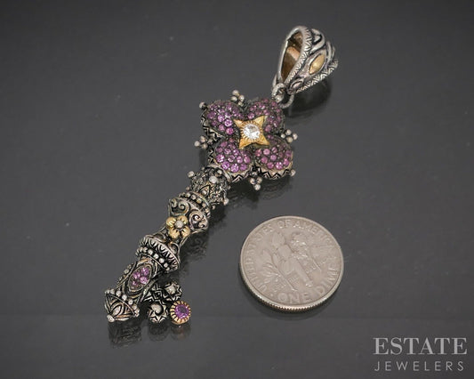 18k Sterling Barbara Bixby Pink & White Sapphire Key of Life Pendant p19877