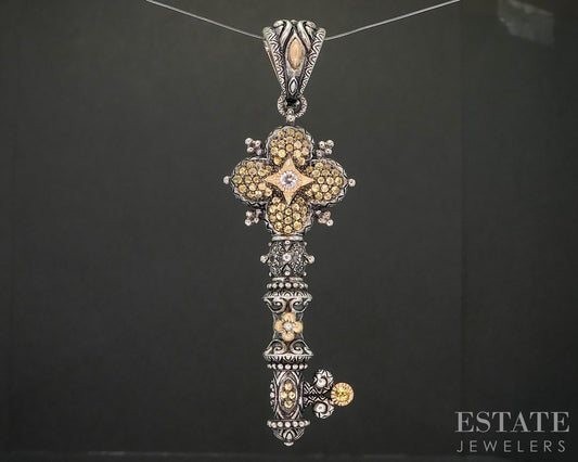 18k Sterling Barbara Bixby Yellow & White Sapphire Key of Life Pendant p19878