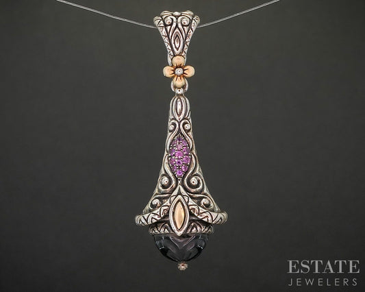 18k & Sterling Barbara Bixby Black Onyx Pink Sapphire Teardrop Pendant 8g p19883