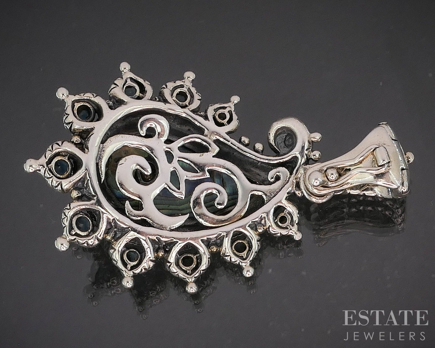 18k & Sterling Barbara Bixby Abalone Multi Gem Paisley Pendant 11.8g p19887