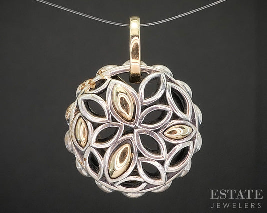 14k & Sterling Angela by John Hardy Beaded Open Circle Pendant 5.3g p19898