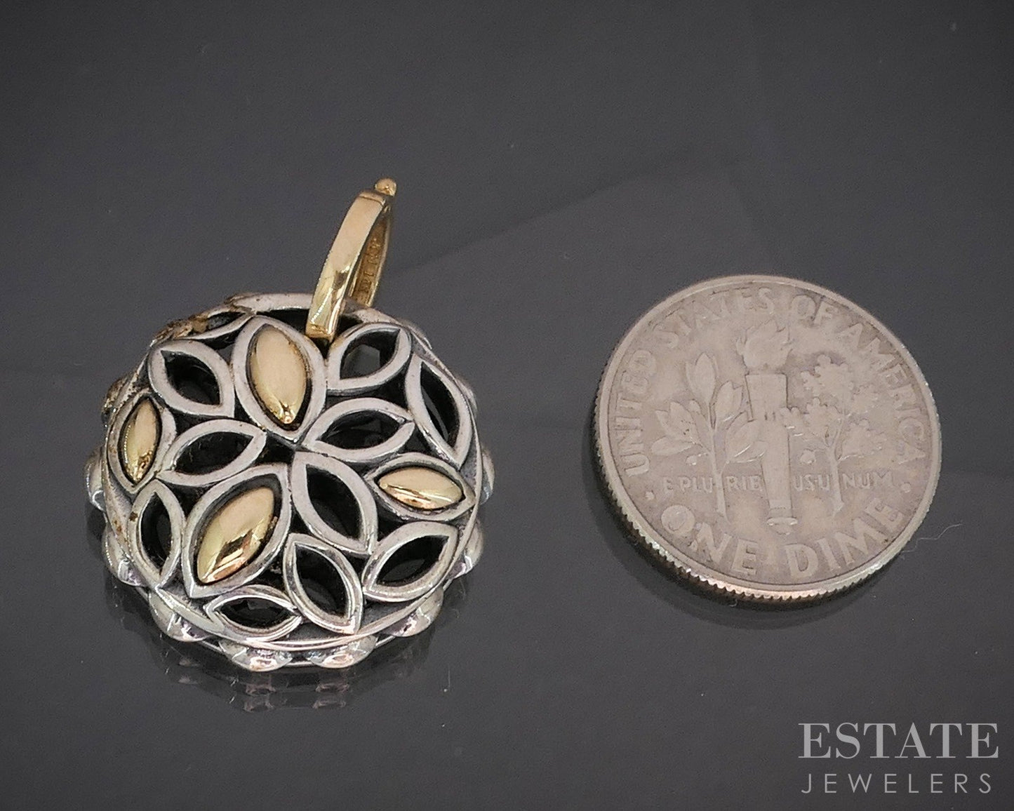 14k & Sterling Angela by John Hardy Beaded Open Circle Pendant 5.3g p19898