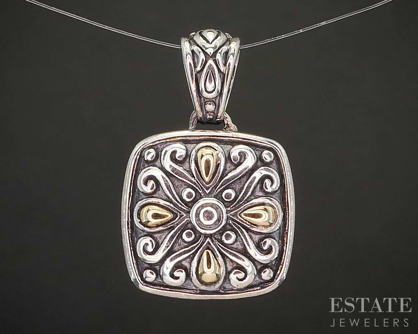 14k & Sterling Angela by John Hardy Beaded Square Pendant 6.3g p19899