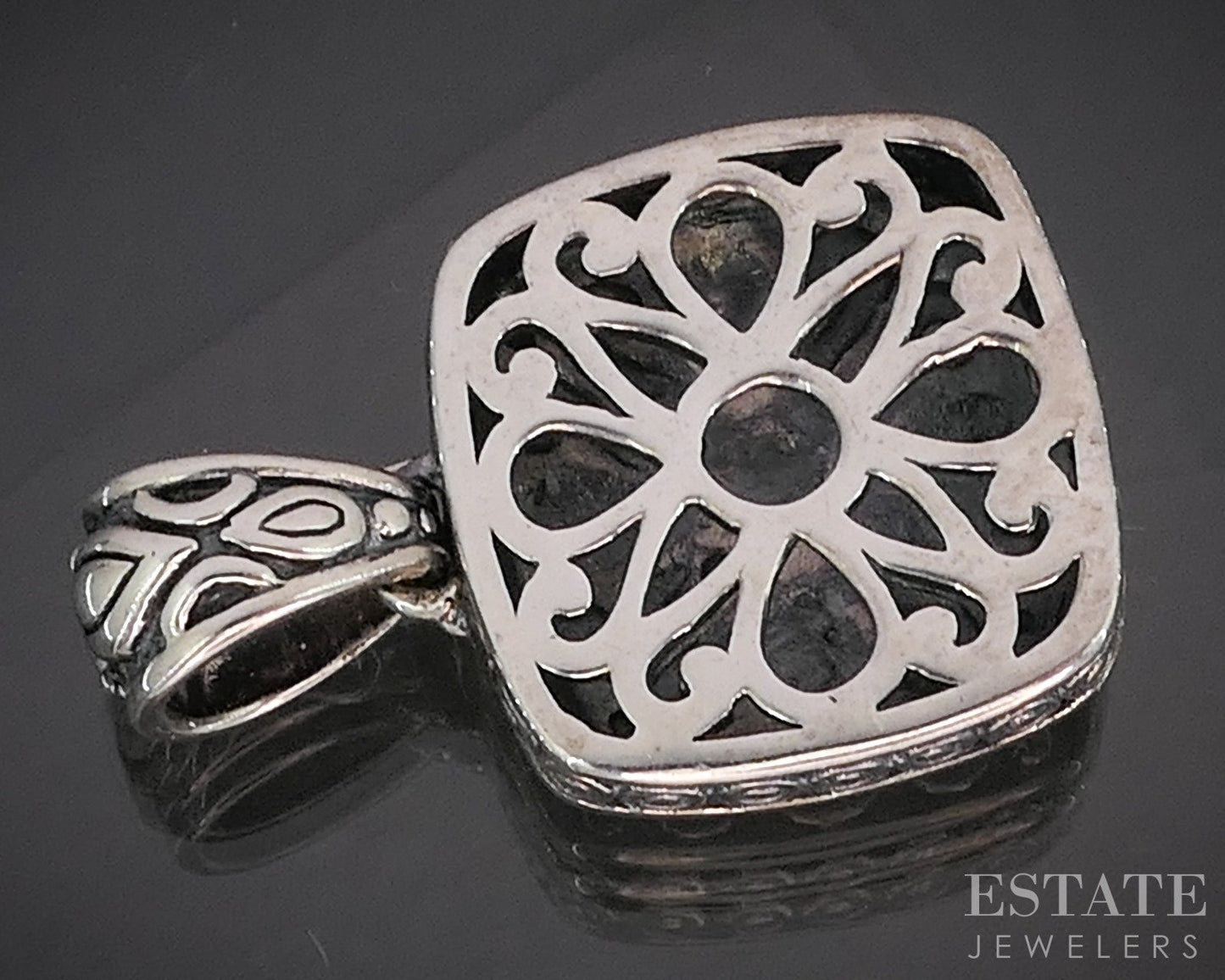 14k & Sterling Angela by John Hardy Beaded Square Pendant 6.3g p19899