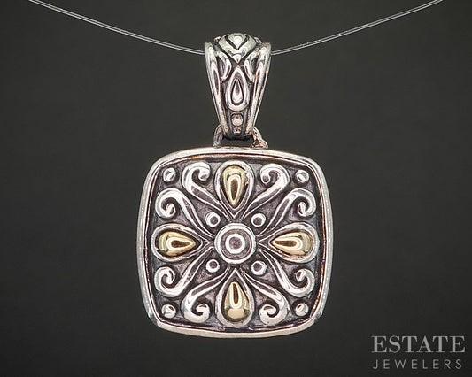 14k & Sterling Angela by John Hardy Beaded Square Pendant 6.3g p19900