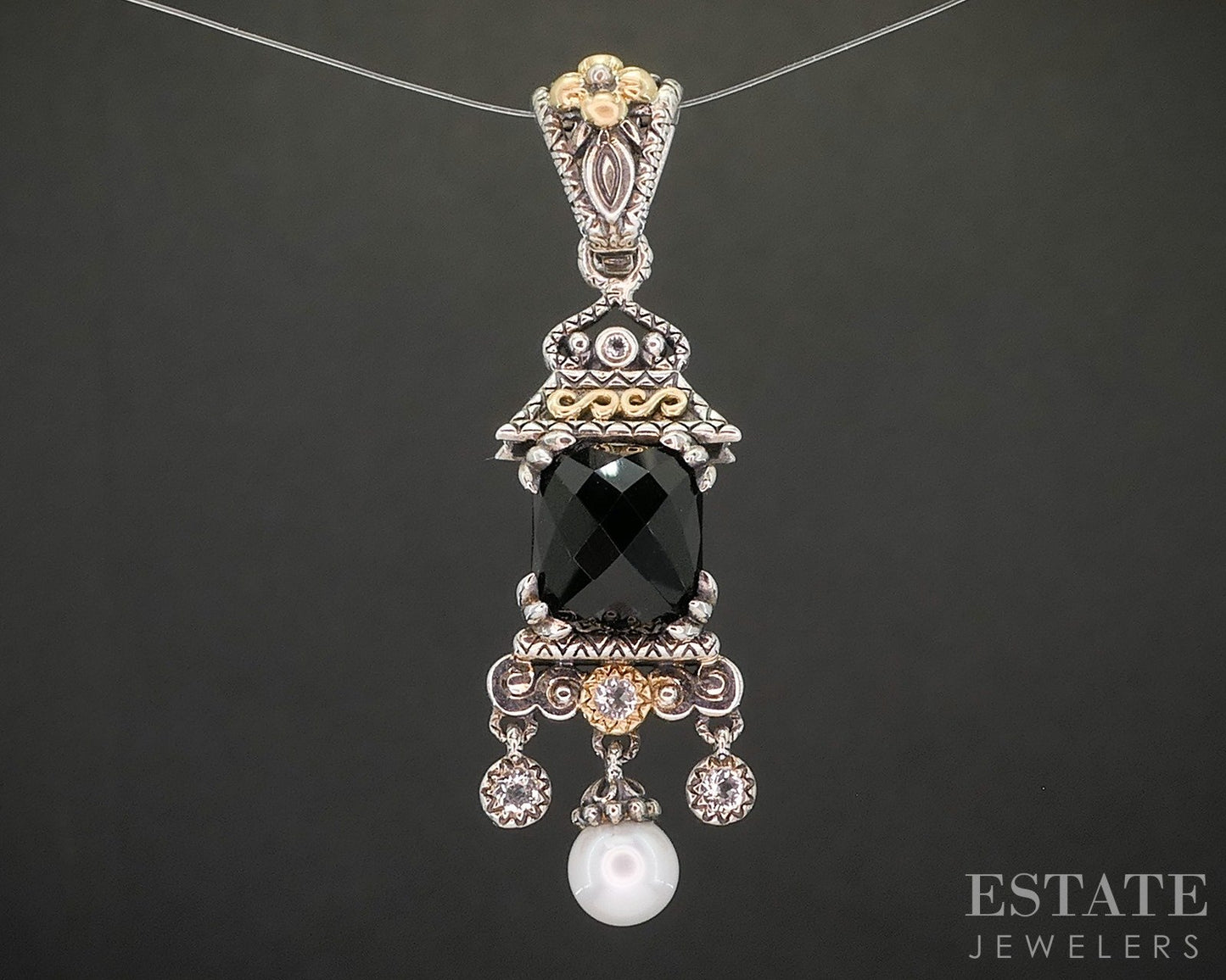 18k & Sterling Barbara Bixby Black Onyx Pearl & Sapphire Pendant 8.4g p19901