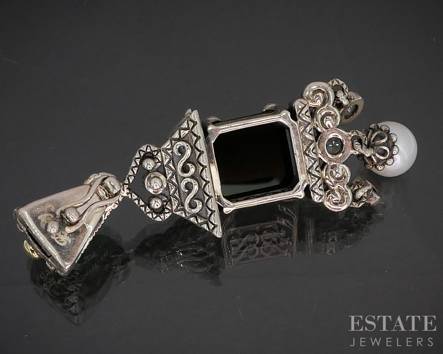 18k & Sterling Barbara Bixby Black Onyx Pearl & Sapphire Pendant 8.4g p19901