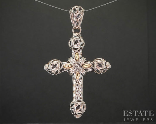 14k & Sterling JAI by John Hardy Beaded Cross Pendant 9.5g p19903