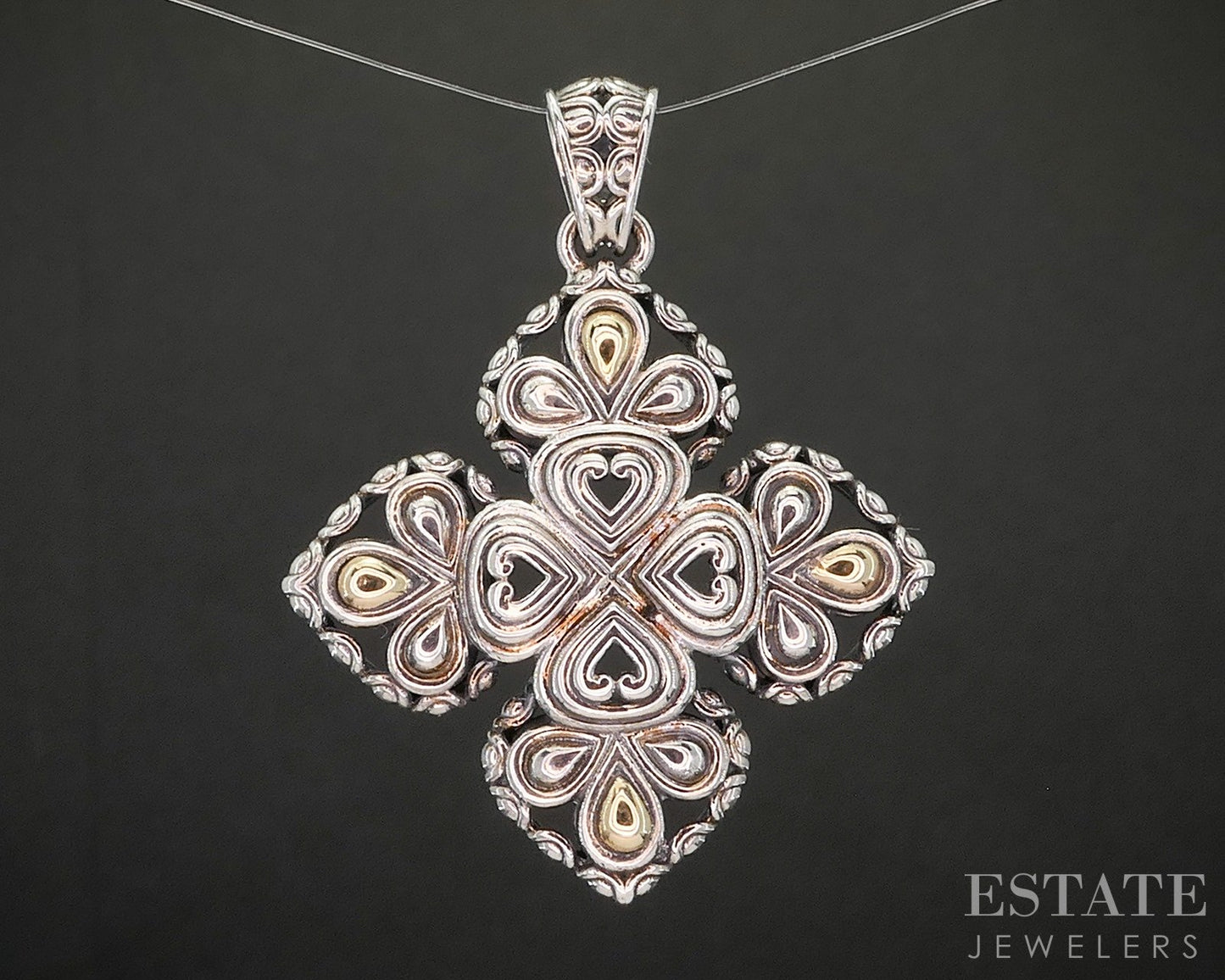 14k & Sterling Angela by John Hardy Open Maltese Cross Pendant 13.4g p19904