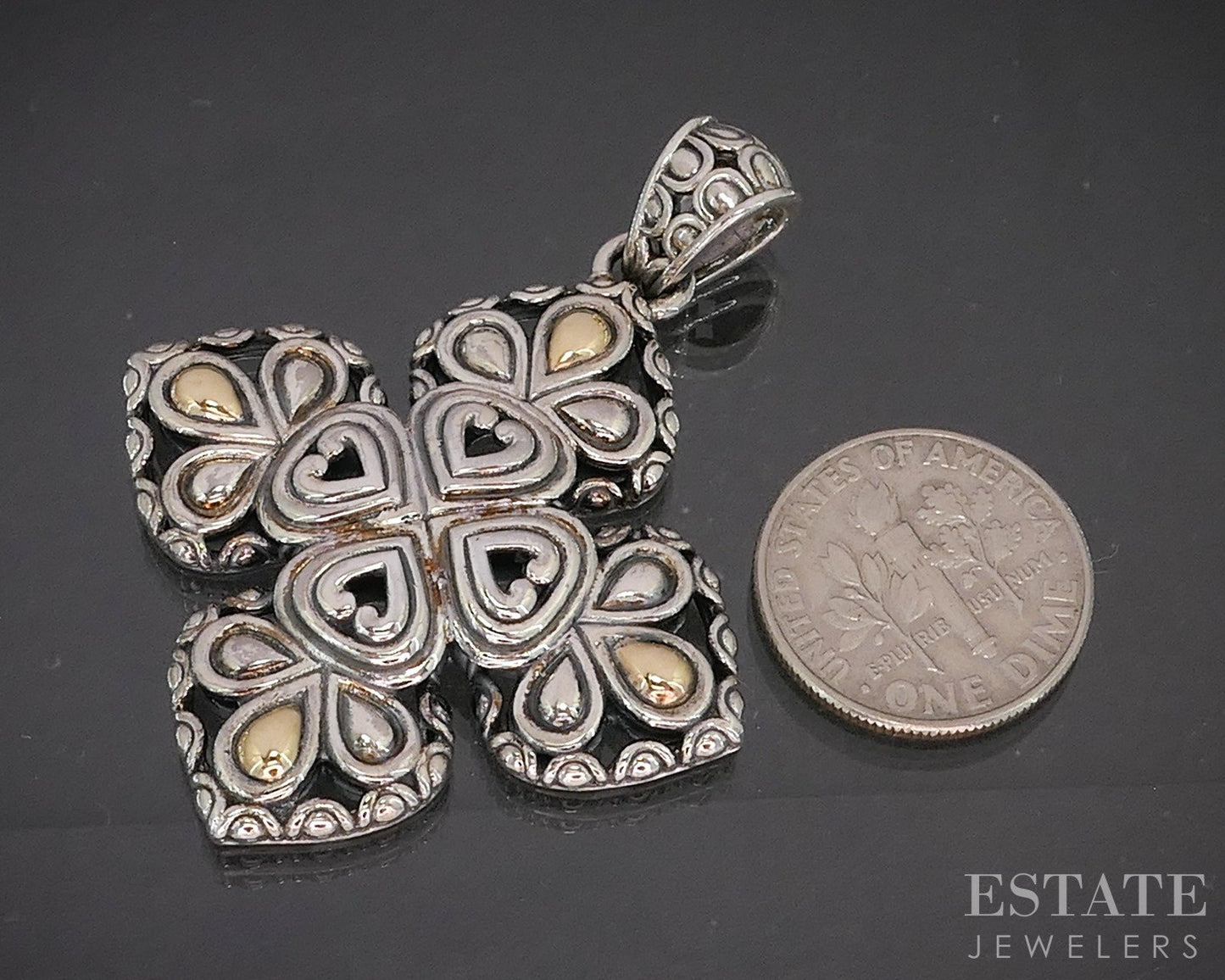 14k & Sterling Angela by John Hardy Open Maltese Cross Pendant 13.4g p19904