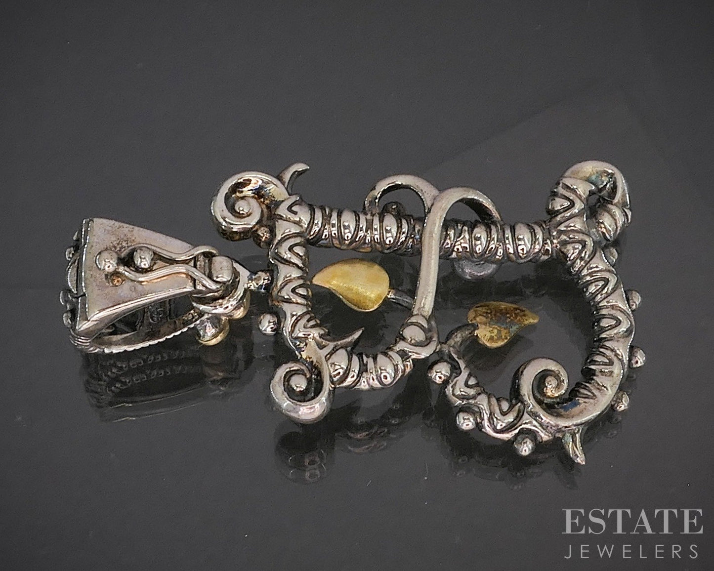 18k & Sterling Barbara Bixby Letter B Vine Flower Ladies Pendant 8.3g p19905