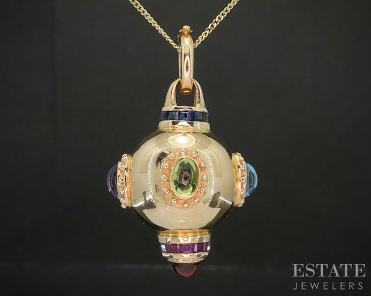 Vintage 14k Yellow Gold Multi Gem Orb Sputnik Charm Necklace 13.4g p72616