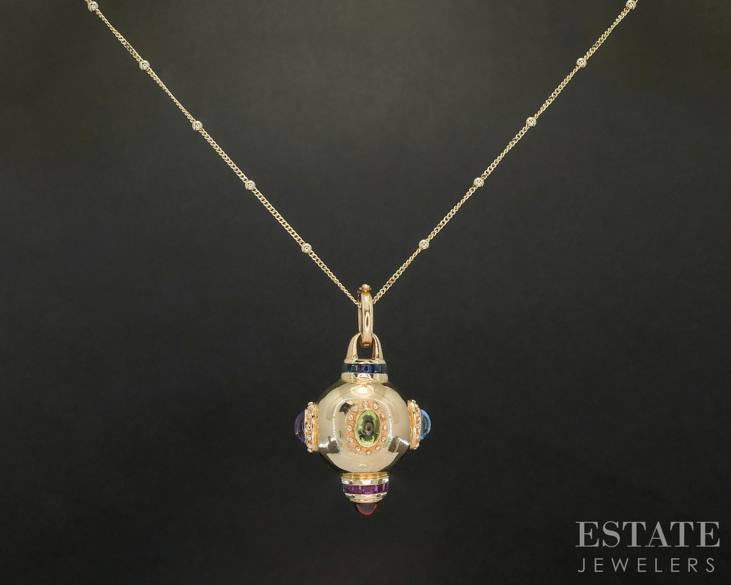 Vintage 14k Yellow Gold Multi Gem Orb Sputnik Charm Necklace 13.4g p72616